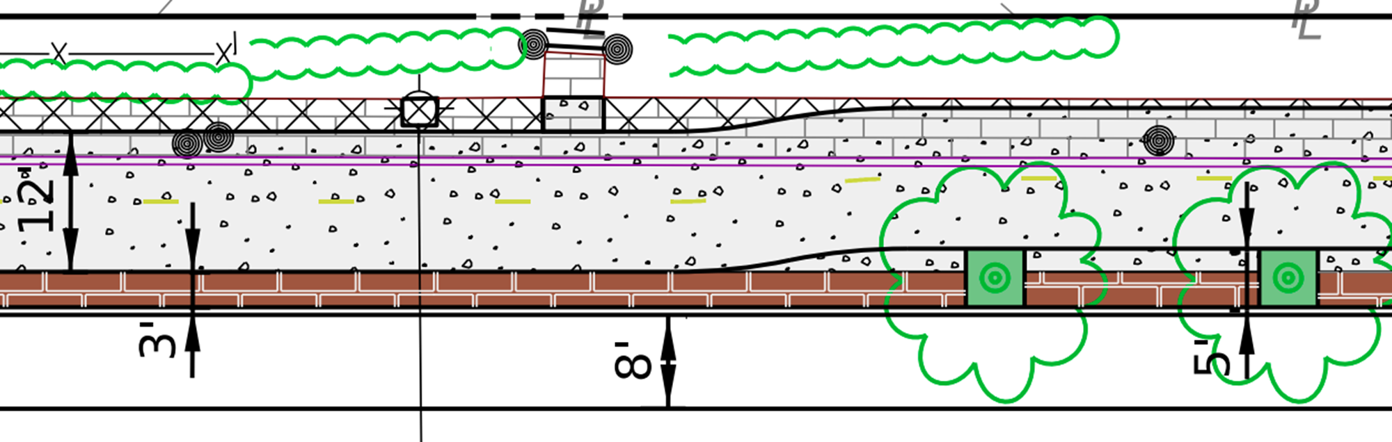FINAL DESIGN: OPTION 1, 12-FOOT SHARED USE PATH, DUKE TO LIME/VINE - Close up of part of the segment between Duke and Lime/Vine